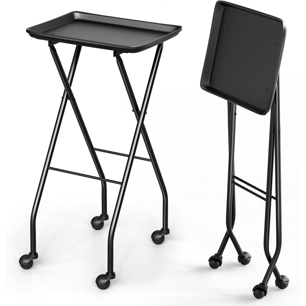 OmySalon Salon Tray on Wheels Folding Color Trays for Salon, Aluminum Tattoo Tray Rolling Trolley Cart Mobile Hair Cart for Stylist Hairdresser, Beauty Spa Service Storage Station