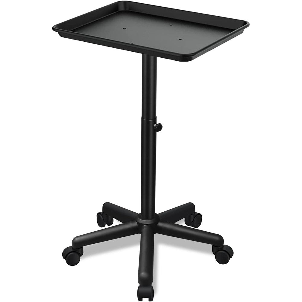 Salon Tray on Wheels, Adjustable Hairstylist Rolling Tray with Wheels,Premium Aluminum Tattoo Tray,Suitable for spa Hairstylist Salon Trolley cart with Wheels-(Black)