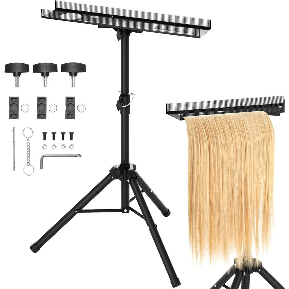 ikare Stainless Steel Braiding Rack - Height Adjustable Hair Extension Holder, Braiding Rack Stand Tripod, Foldable Hair Tray