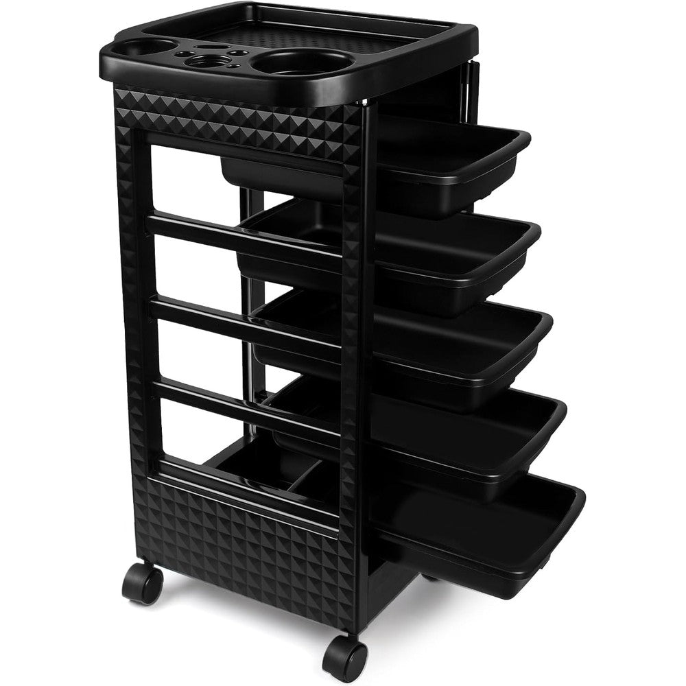 Salon Trolley Cart with Wheels and 5 Drawers, Salon Rolling Cart for Hair Stylist