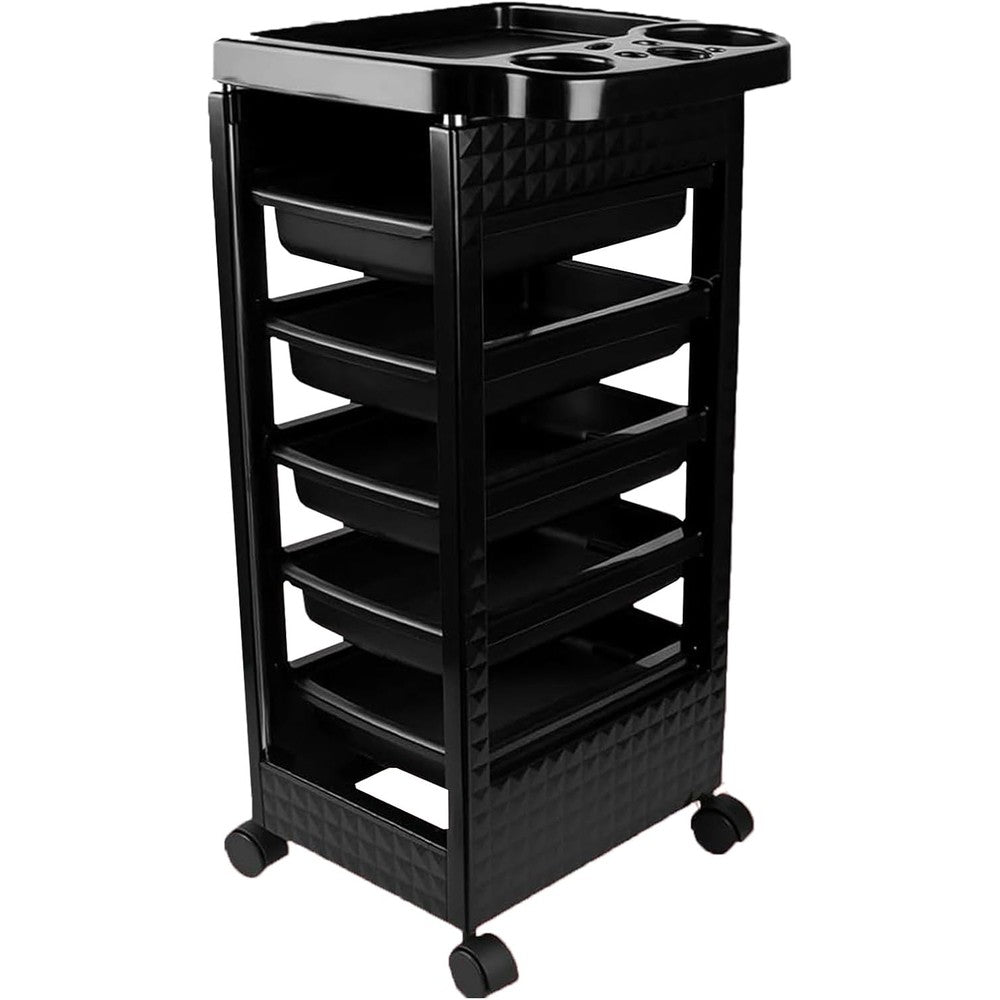 Salon Trolley Cart with Wheels & 5 Drawers, Salon Rolling Stations for Hair Stylist,Hairstylist for Beauty Tattoo Hairdressing Beauty Equipment, Black (T22-5DRAWER)