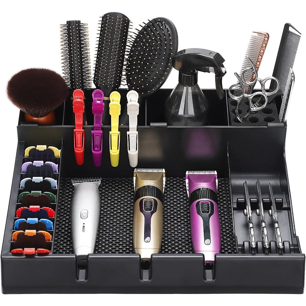 Large Barber Station Organizer for Corded Clippers & Guards, Barber Clipper Tray Anti-slip Hair Trimmer Holder, Multifunctional Detachable Hairdressing Tool Holder, Salon Haircut Supplies Storage Case