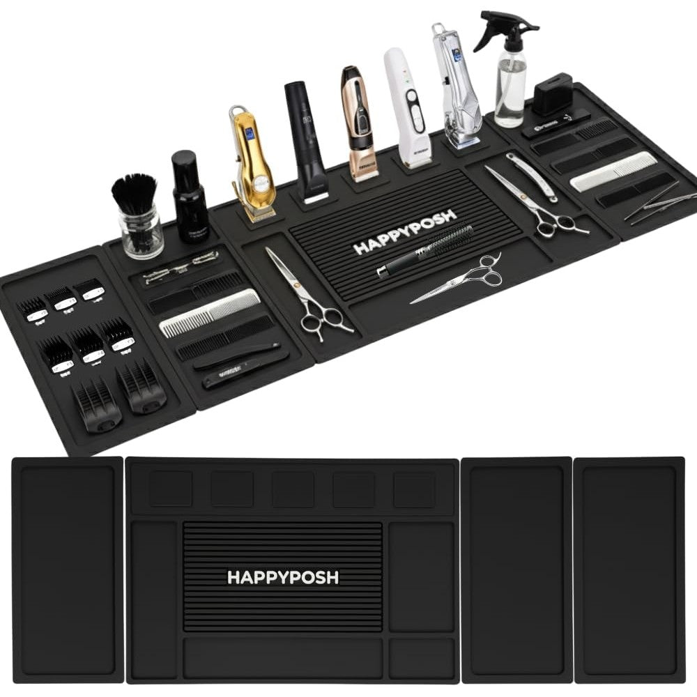 Magnetic Barber Mat, Large Magnetic Barber Mats For Clippers and Supplies, Barbershop Pad for Station, Beauty Salon Table Matt, Tool Organizer for Pro Hairstylist, 4PCS