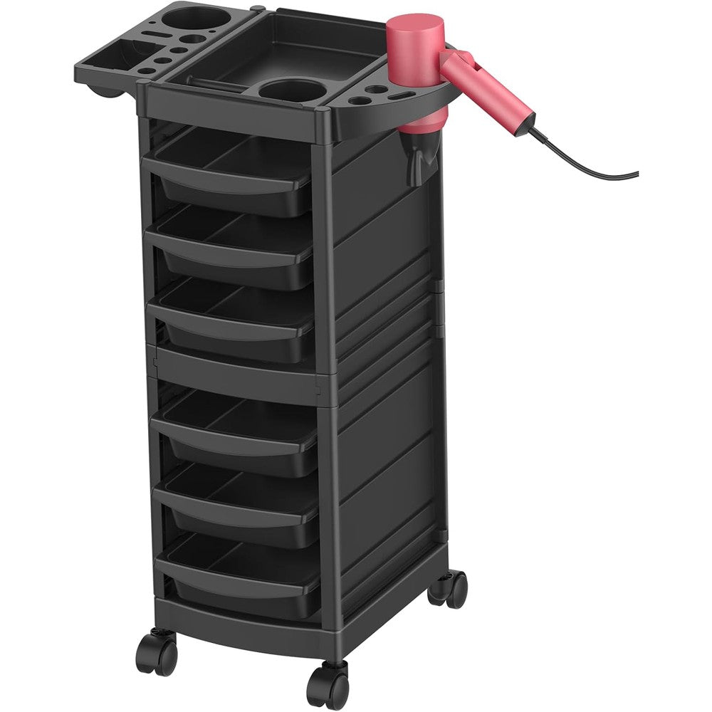 7-Layer Salon Trolley Cart with 6 Drawers, Professional Salon Rolling Cart with Wheels for Hair Stylist, Portable Barber Station with Extra Storage Space for Tattoo, Barber