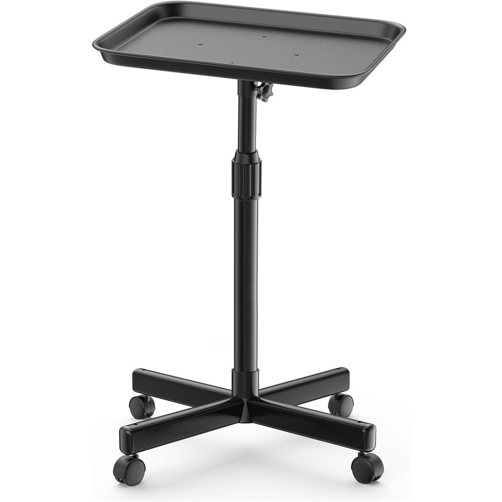 Back-Saving Salon Tray on Wheels, Adjustable Height (25-36inch) Rolling Cart for Hair Stylists, Tattoo Artists, Lash Techs—Spa Clinic Home Salon Trolley (36inch-Black, 12.3×16inch)