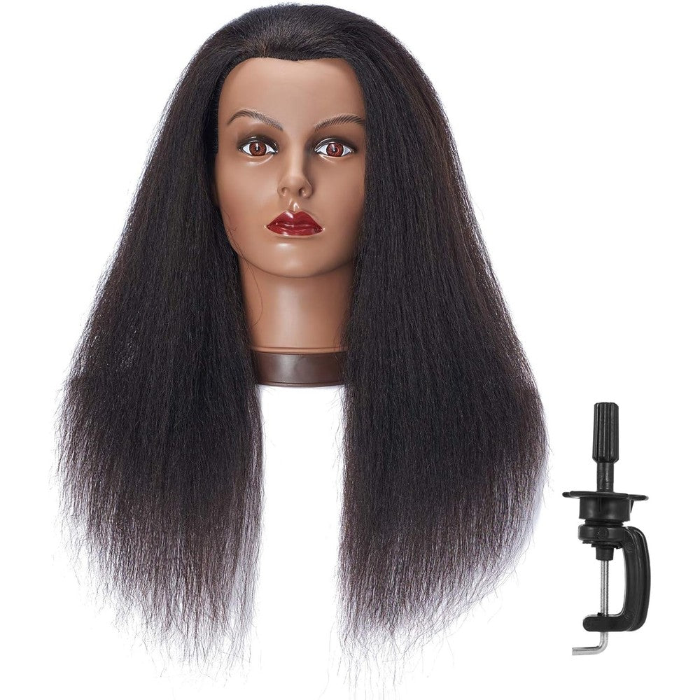 Hairlink Afro mannequin head front view showing 100 percent real hair texture.