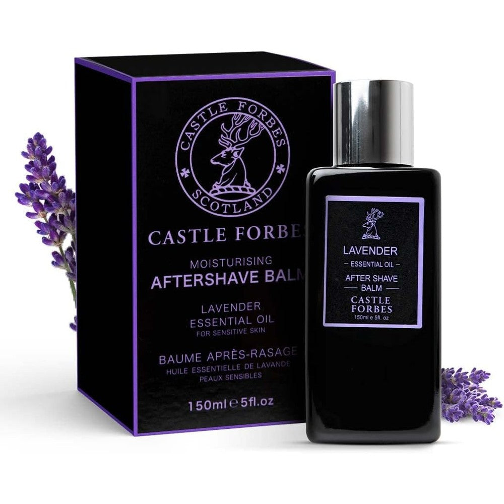 Castle Forbes Lavender Essential Oil Aftershave Balm front view bottle for premium mens grooming