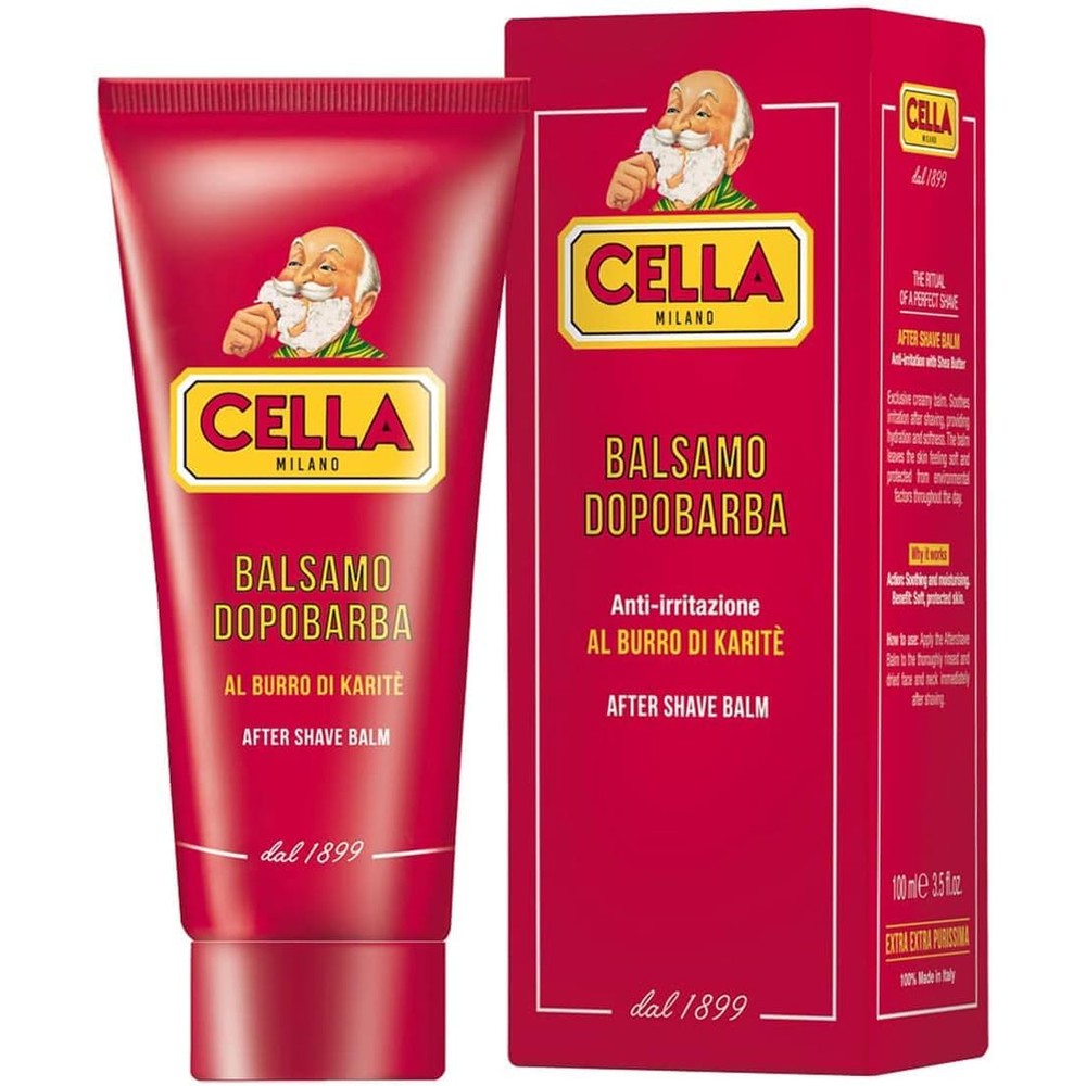 Cella Milano Aftershave Balm 100ml bottle front view featuring the classic vintage barber graphic packaging.
