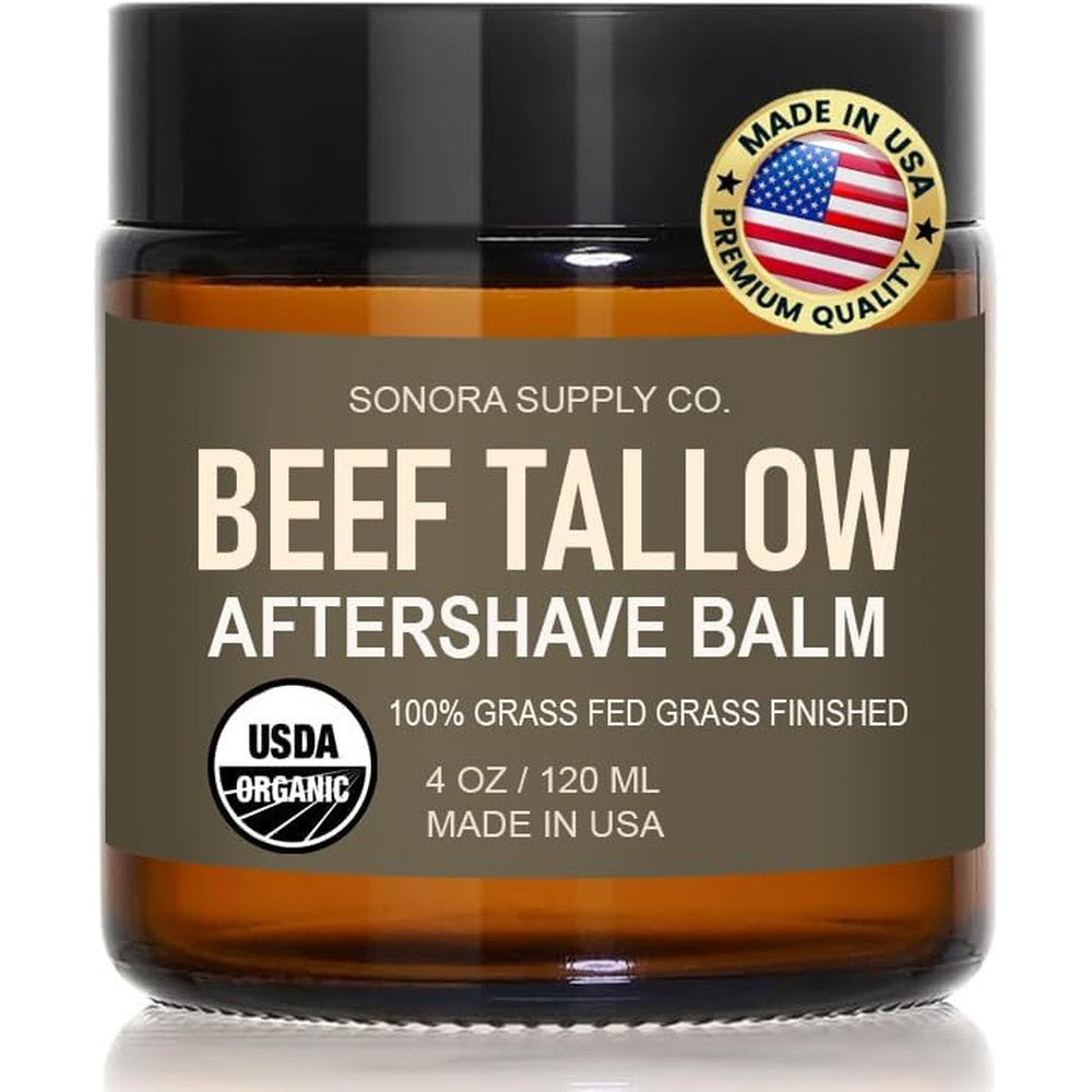 Sonora Supply Co. Beef Tallow After Shave glass jar front view premium natural skincare for men.
