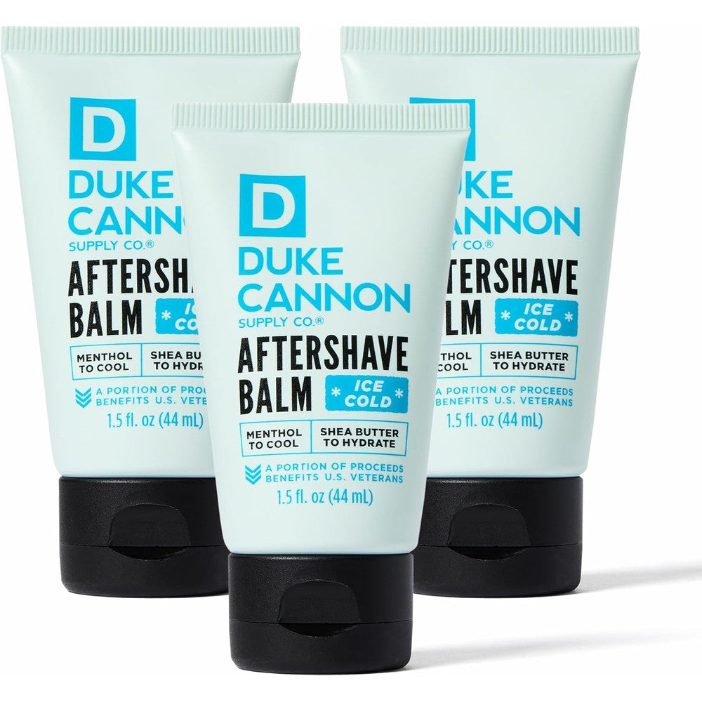 Duke Cannon Supply Co. Cooling After-Shave Balm three pack front view authentic USA imported men's grooming product.