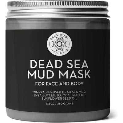 Pure Body Naturals Dead Sea Mud Mask - Face Mask and Body Mud for Acne, Blackheads, and Oily Skin - Facial Self Care for Men and Women - Minimize Pores with Deadsea Mud, Clay, Charcoal - 8.8 Ounce