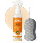 Eelhoe Keratin Care Kojic Acid Turmeric Exfoliating Body Spray front view bottle with soft sponge pack