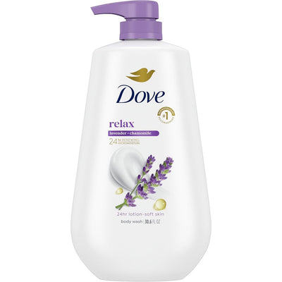 Dove Body Wash with Pump Relax Lavender Oil & Chamomile For 24hr Lotion-Soft Skin Moisturizing Skin Cleanser with No Sulfates No Parabens 30.6 Oz