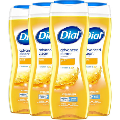 Dial Body Wash, Advanced Clean Gold, 16 Fl Oz, Pack of 4, Hydraclean Complex & Vitamin E, Gentle, Leaves Skin Feeling Nourished, Dermatologist-Tested, No Parabens & Sulfates