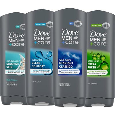 DOVE MEN + CARE Body wash Mixed 4 count For Hydrated, Smooth Skin 18 fl oz