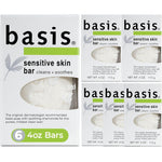 Basis Sensitive Skin Bar Soap pack of six for gentle body wash and hand cleansing