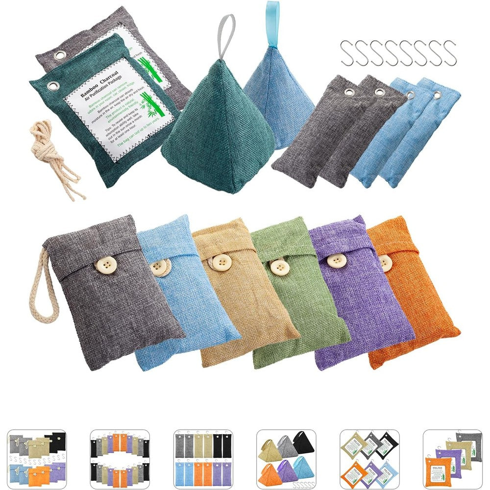 MYBMHTNB Activated Bamboo Charcoal Bags 14 pack front view natural odor absorber.