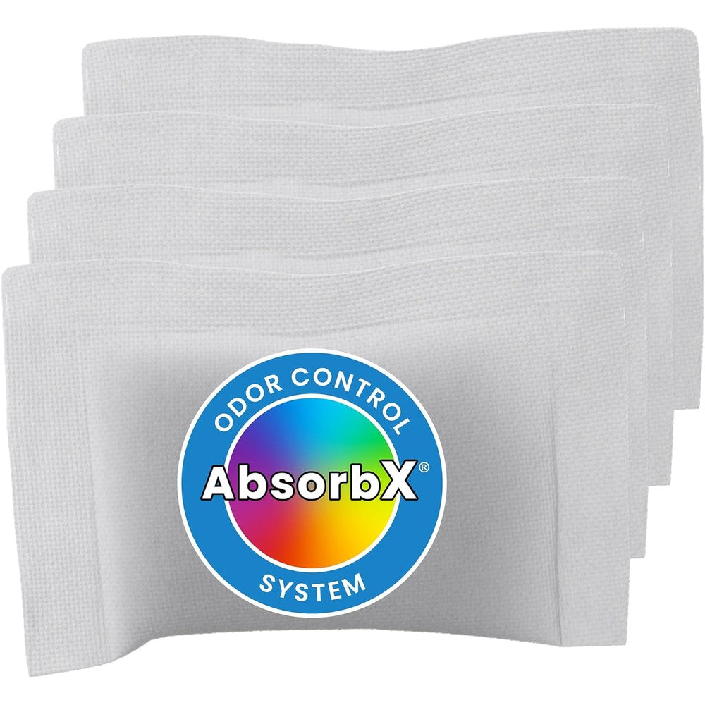 iTouchless Official AbsorbX Trash Can Odor Filters 4-pack front view showing packaging.