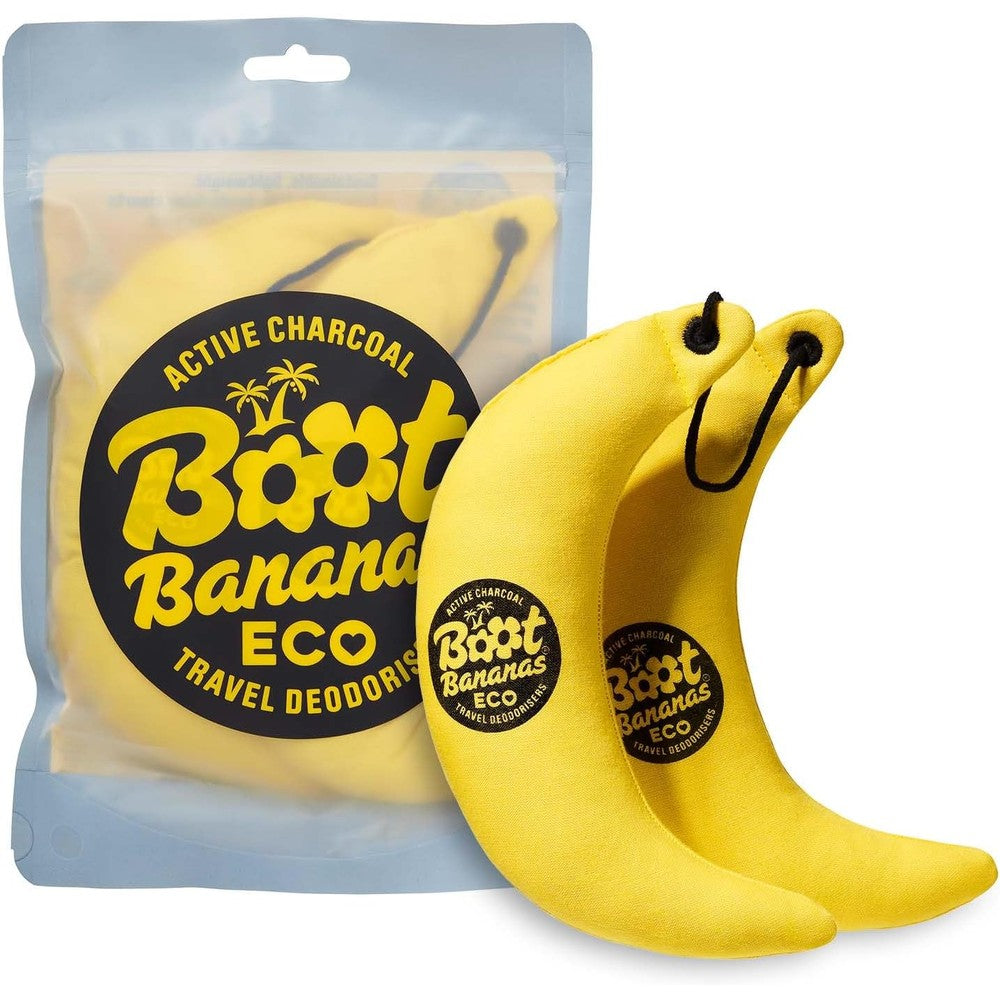 Boot Bananas Eco Travel Deodorisers front view showing two yellow banana-shaped inserts