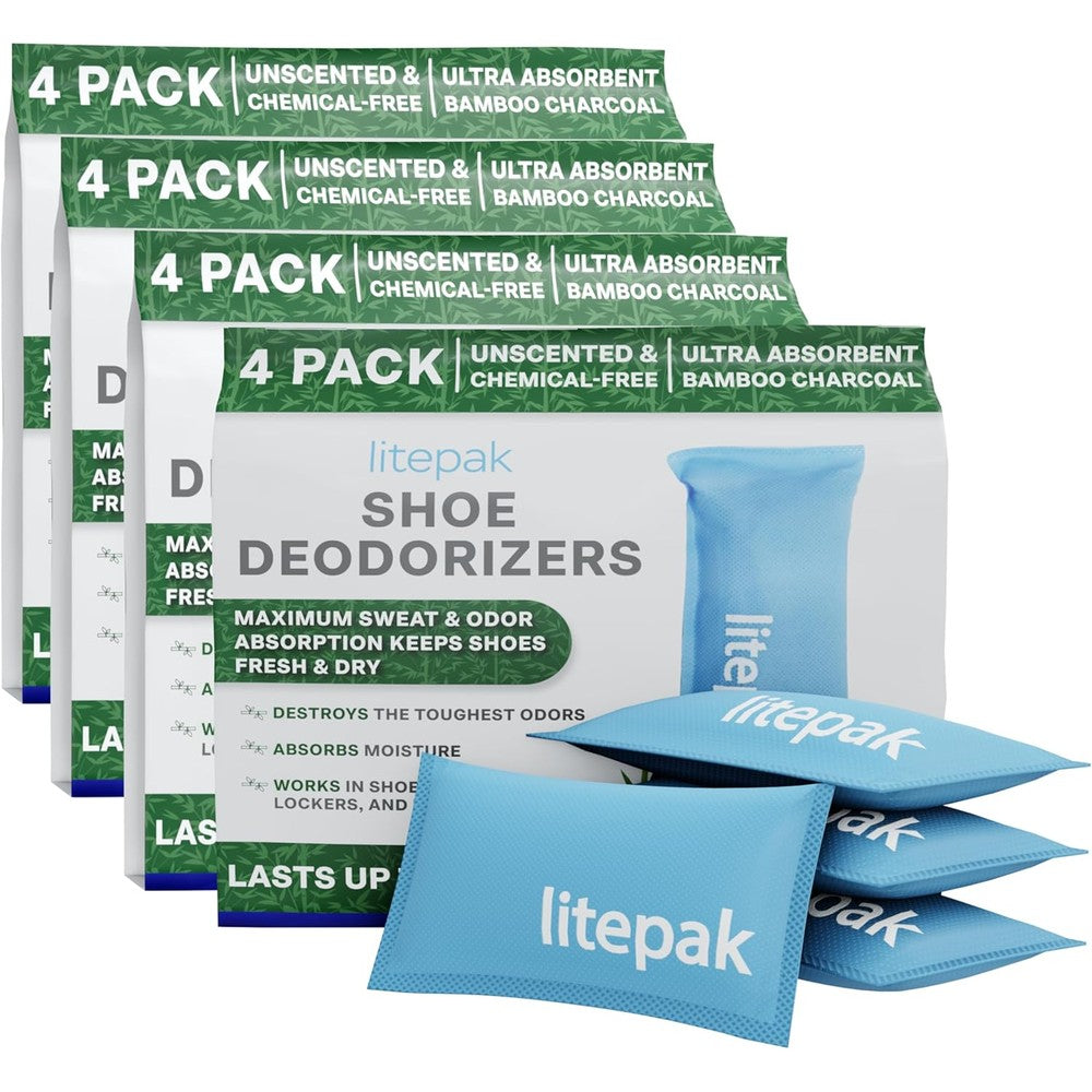 Litepak Shoe Deodorizer charcoal bags front view for odor removal.