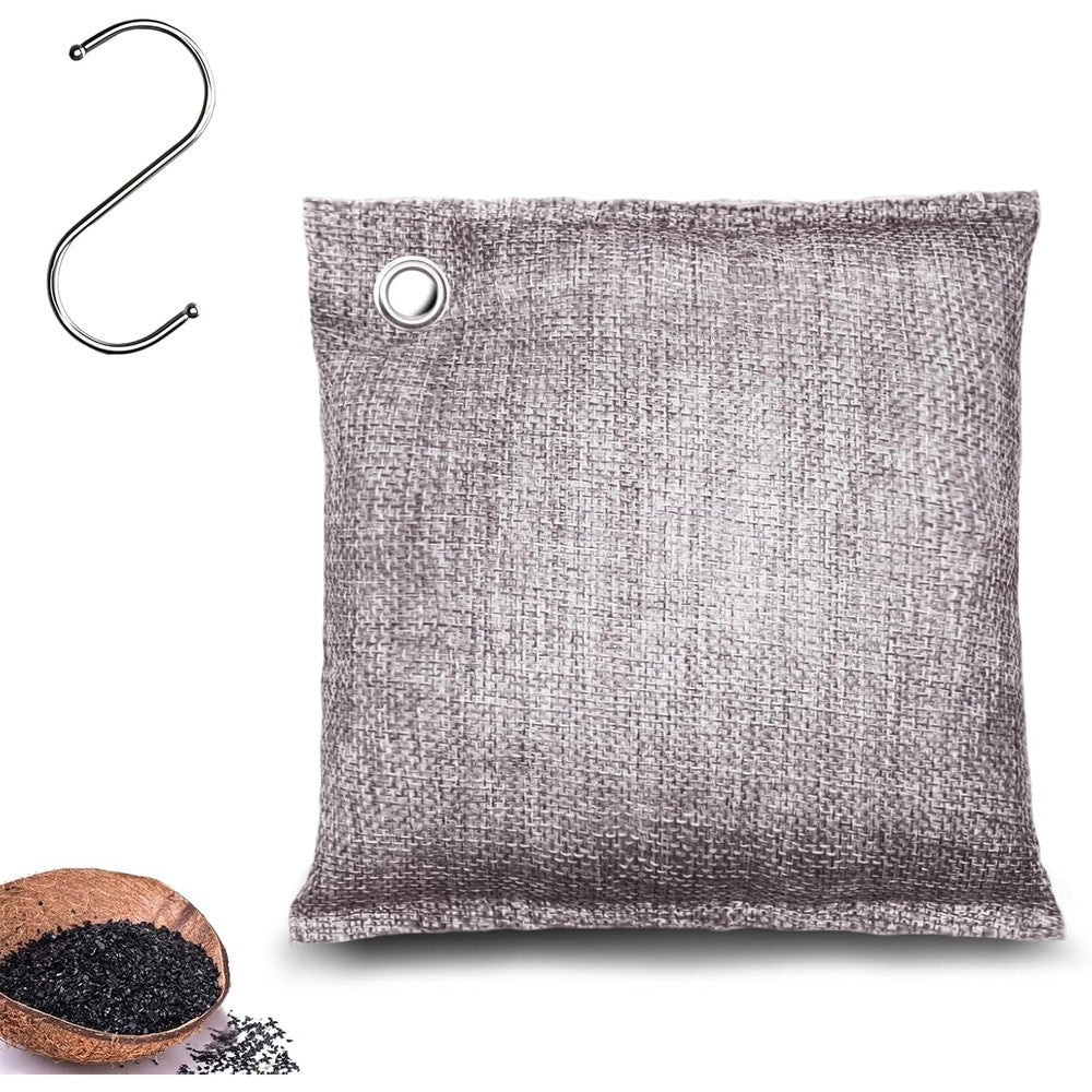 Hanyan Activated Charcoal Odor Absorber front view of linen bag for air purification.