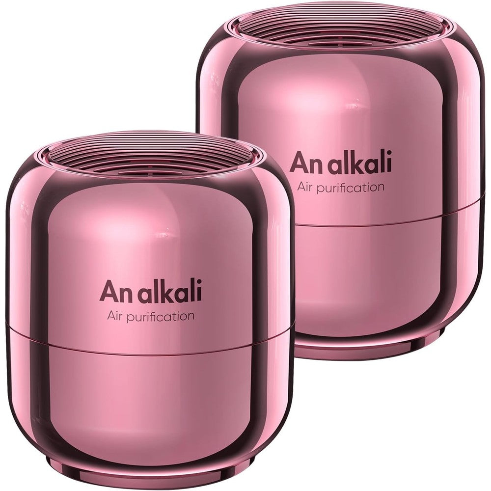 An alkali Fridge Deodorizer 2 pack front view in metallic pink.