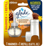 Glade PlugIns Cashmere Woods Starter Kit front view showing warmer and refill.