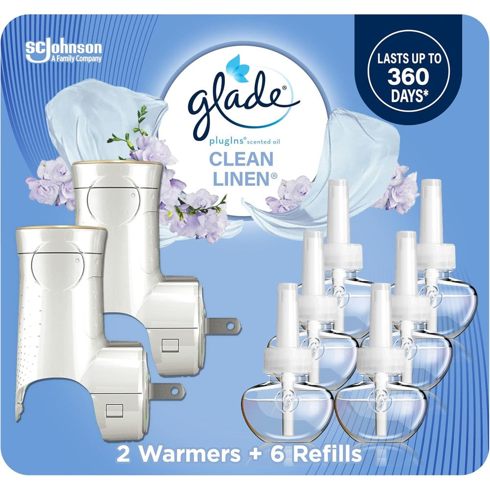 Glade PlugIns Scented Oil Starter Kit front view showing warmers and refills