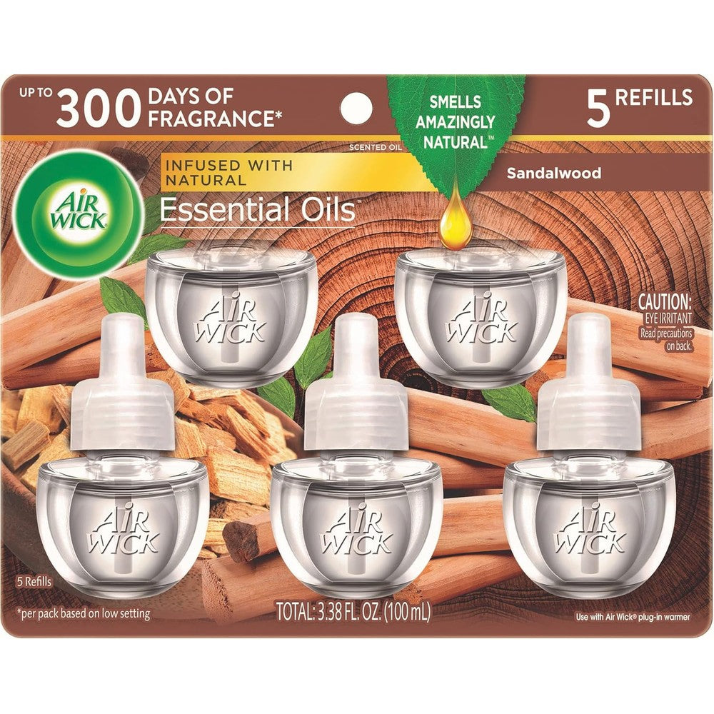 Air Wick Plug In Scented Oil Refill 5 Count Sandalwood pack front view authentic imported air freshener