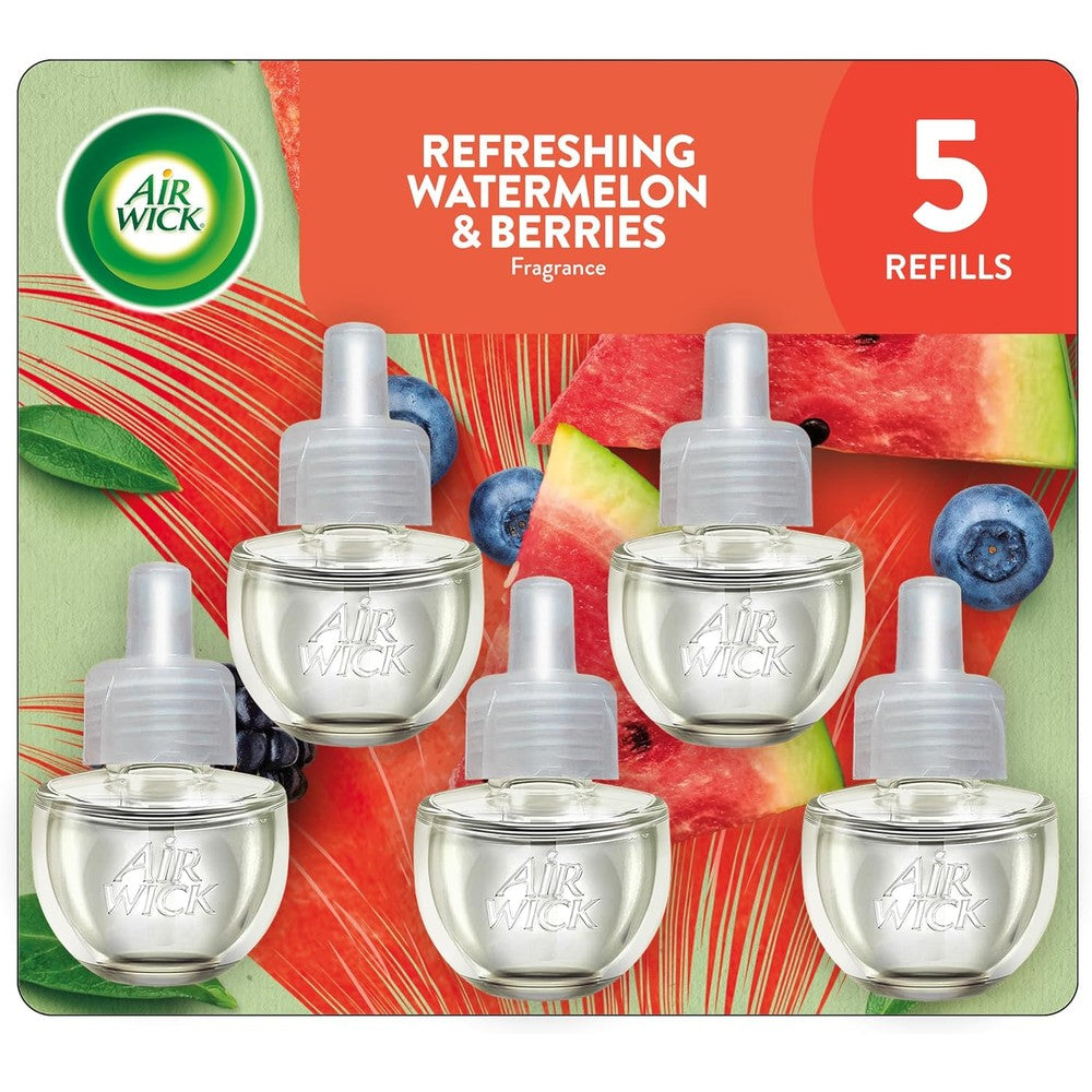 Air Wick Plug In Scented Oil Refill Fresh Watermelon and Berries 5 Count front view essential oils