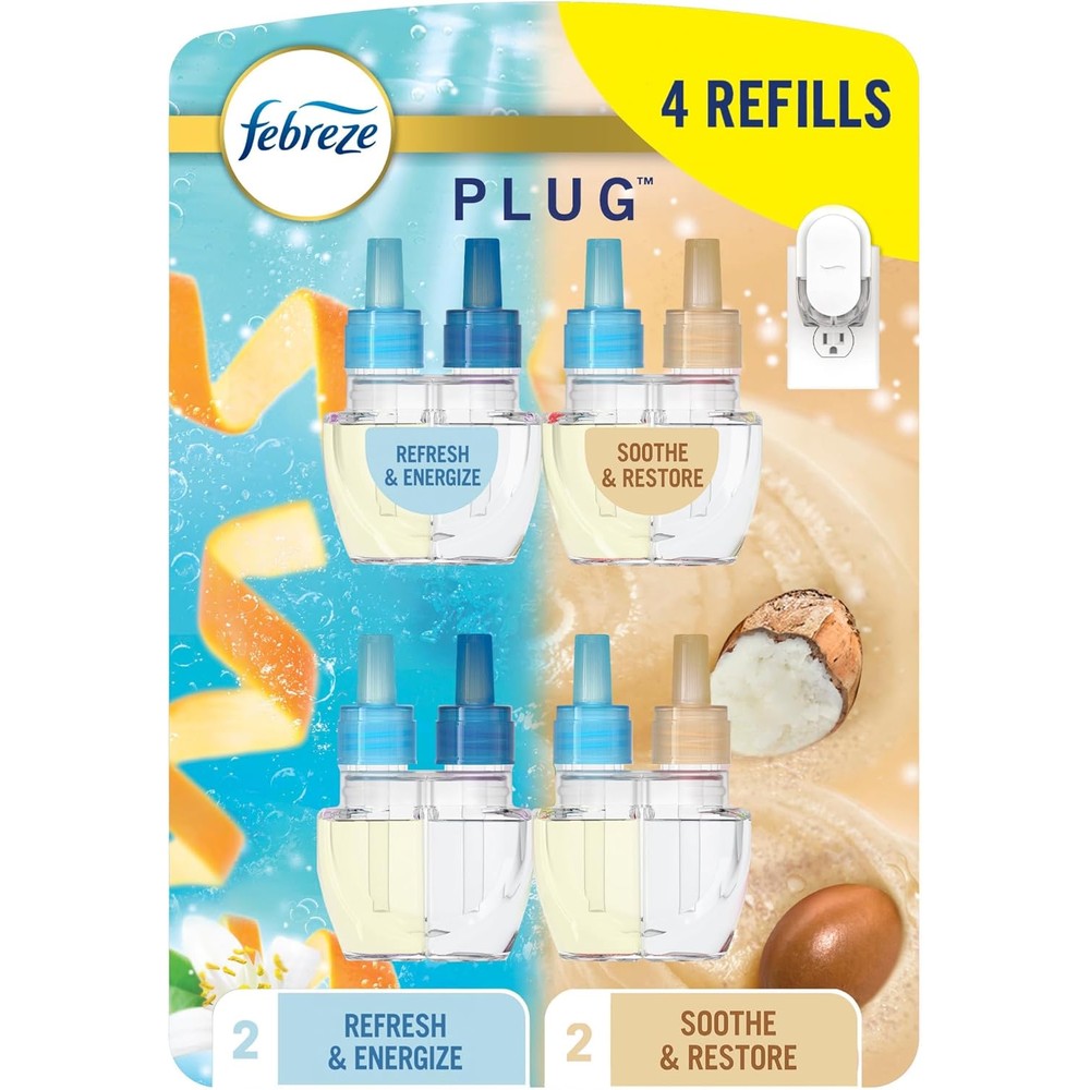 Febreze Plug In Air Freshener 4 pack refills front view long lasting scent
