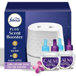 Febreze Plug Scent Booster Starter Kit front view with two Downy Calm refills.