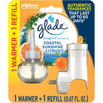 Glade PlugIns Scented Oil Starter Kit front view showing warmer and Coastal Sunshine Citrus refill.