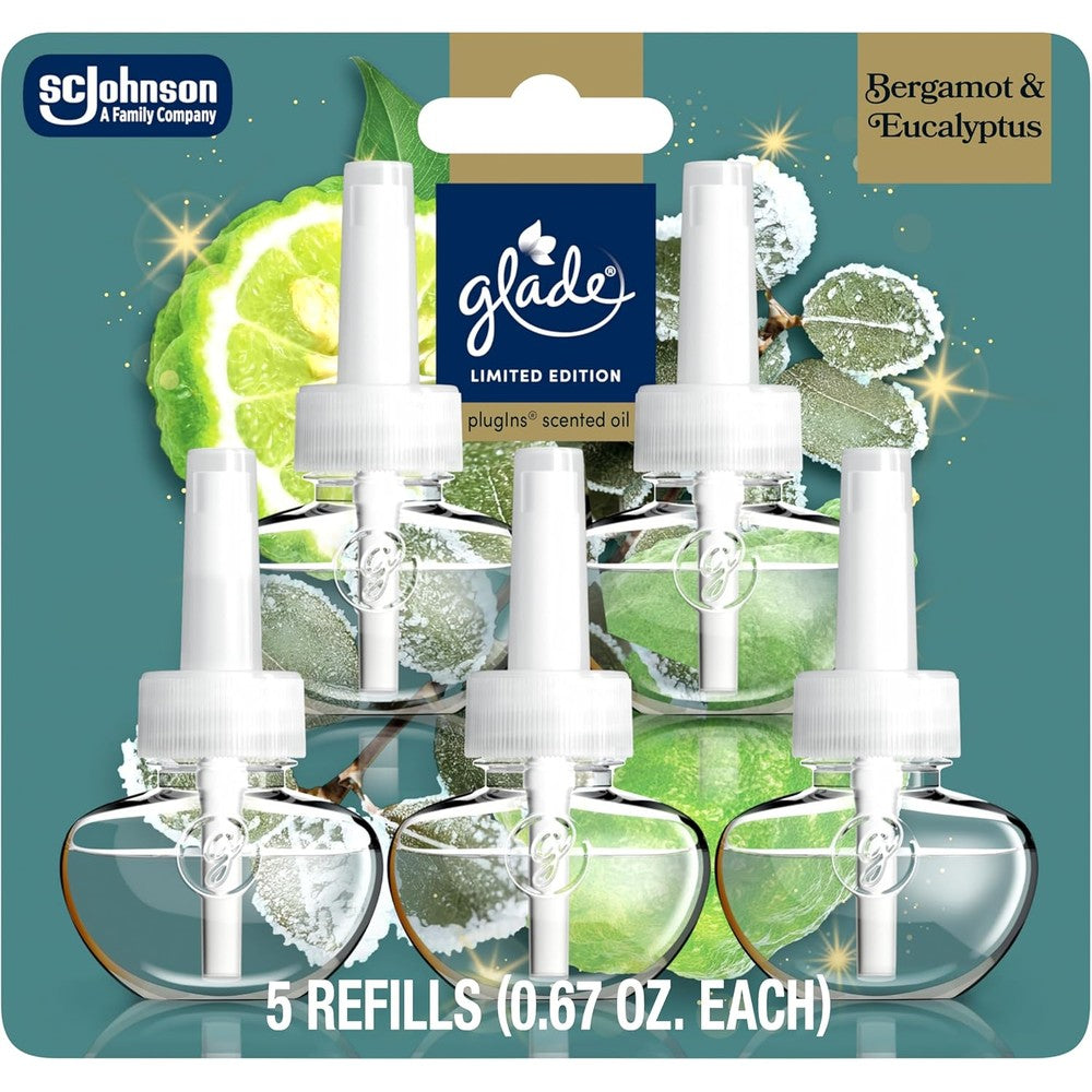 Glade PlugIns Refills Bergamot and Eucalyptus 5 Count front packaging