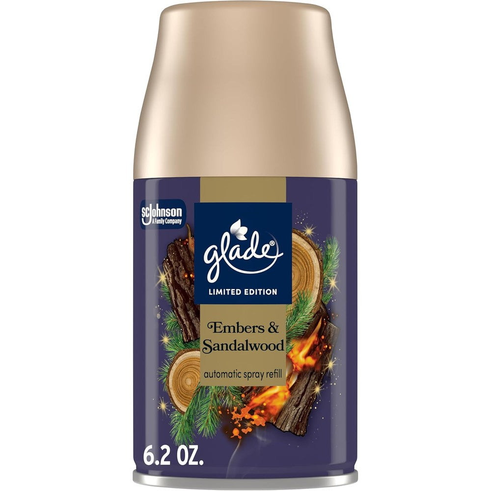 Glade Automatic Spray Refill Embers and Sandalwood front view room freshener.