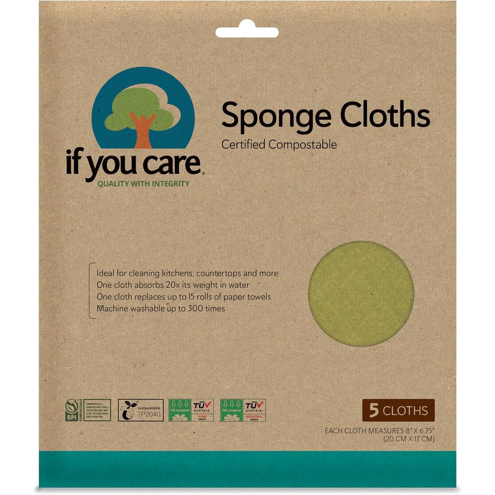 If You Care 100% Natural Sponge Cloths 5 count pack front view eco-friendly cleaning.