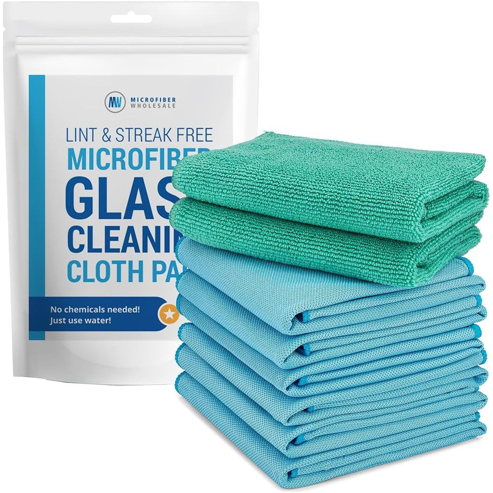 Microfiber Wholesale Claro 2 Step Glass Cleaning Cloth 8 Pack front view for streak free windows.