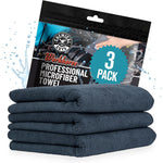 Chemical Guys Workhorse professional grade microfiber towels black front view 3 pack