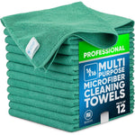 Microfiber Wholesale MW Pro Green Cleaning Cloth 12 pack front view for multi-surface use.