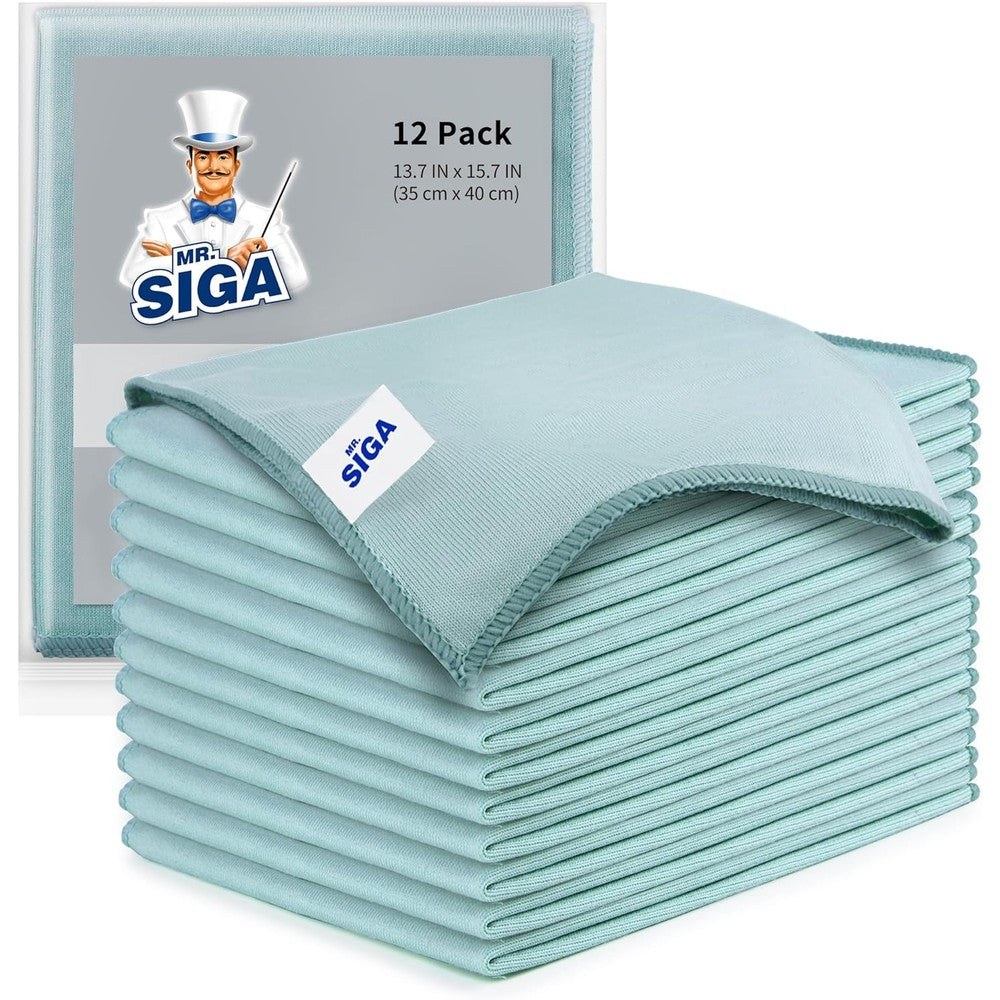 MR.SIGA Ultra Fine Microfiber Cloths Pack of 12 front view for streak-free glass cleaning.