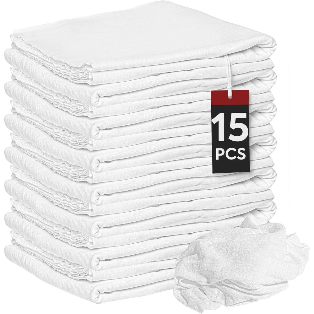 Nabob Wipers New Lint Free Cloth 15 Pack front view 100 percent cotton cleaning rags.