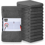 Utopia Towels Kitchen Bar Mops twelve pack front view showing folded grey cotton cleaning cloths.