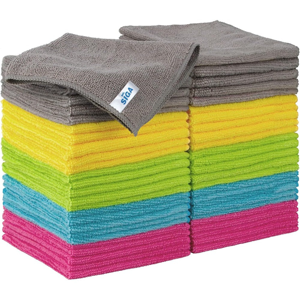 MR.SIGA Microfiber Cleaning Cloth front view pack of 50 multi-colored towels.