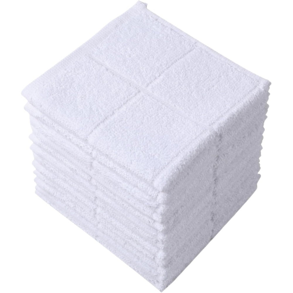 Glynniss 100% Cotton Dishcloths front view of 12-pack white cleaning rags.