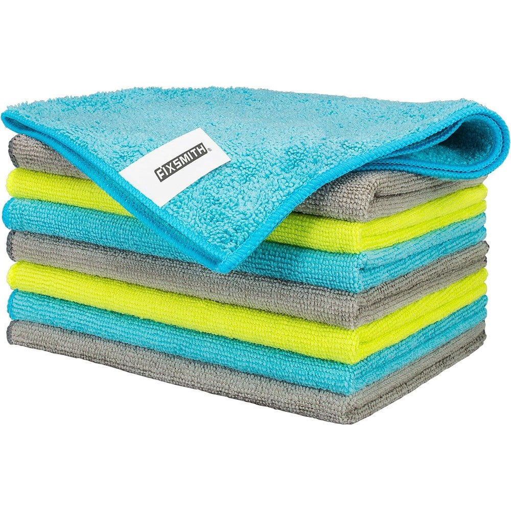 FIXSMITH Microfiber Cleaning Cloth Pack of Eight front view showing assorted colors