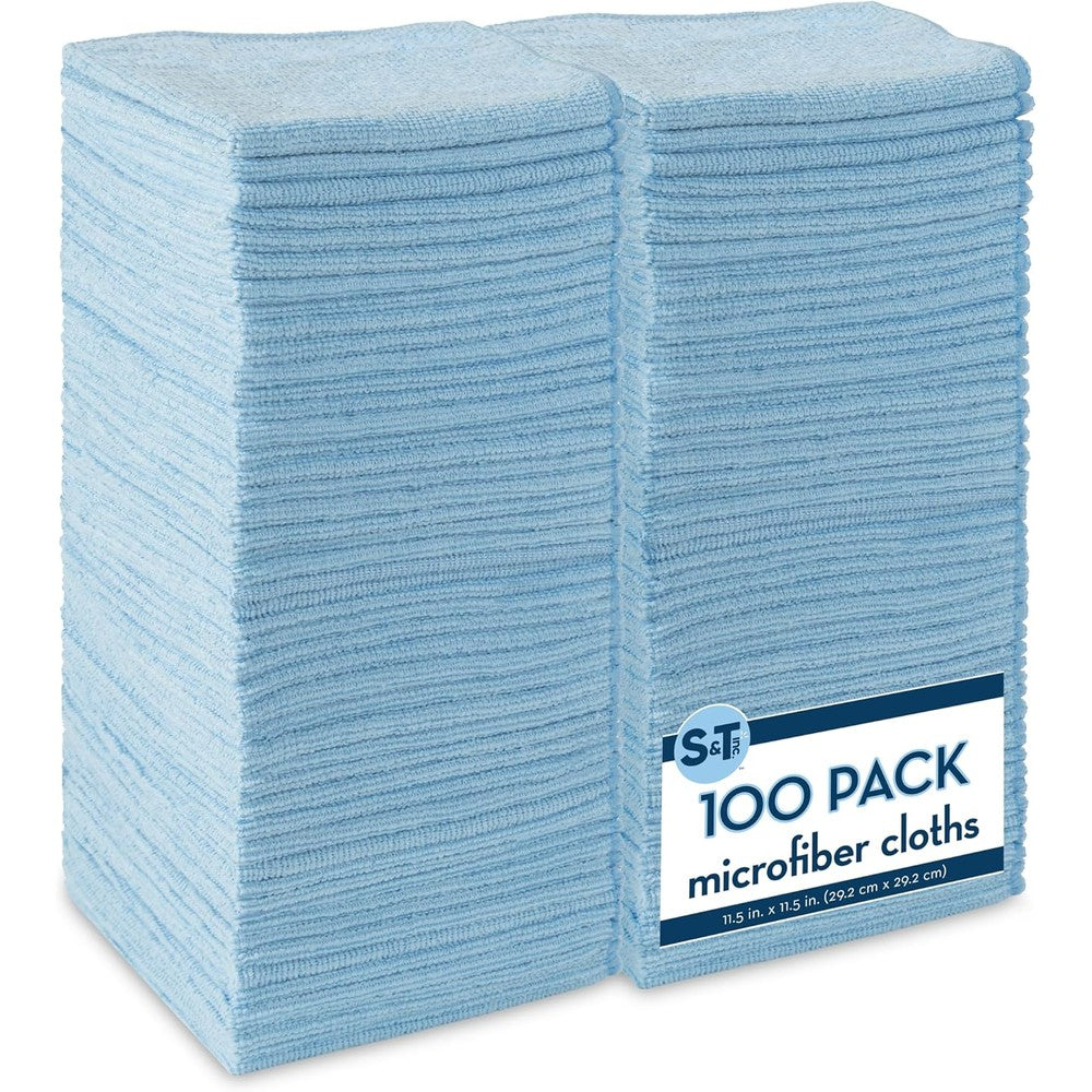 S&T INC. Microfiber Cleaning Cloth 100 Pack front view bulk towels for home and auto