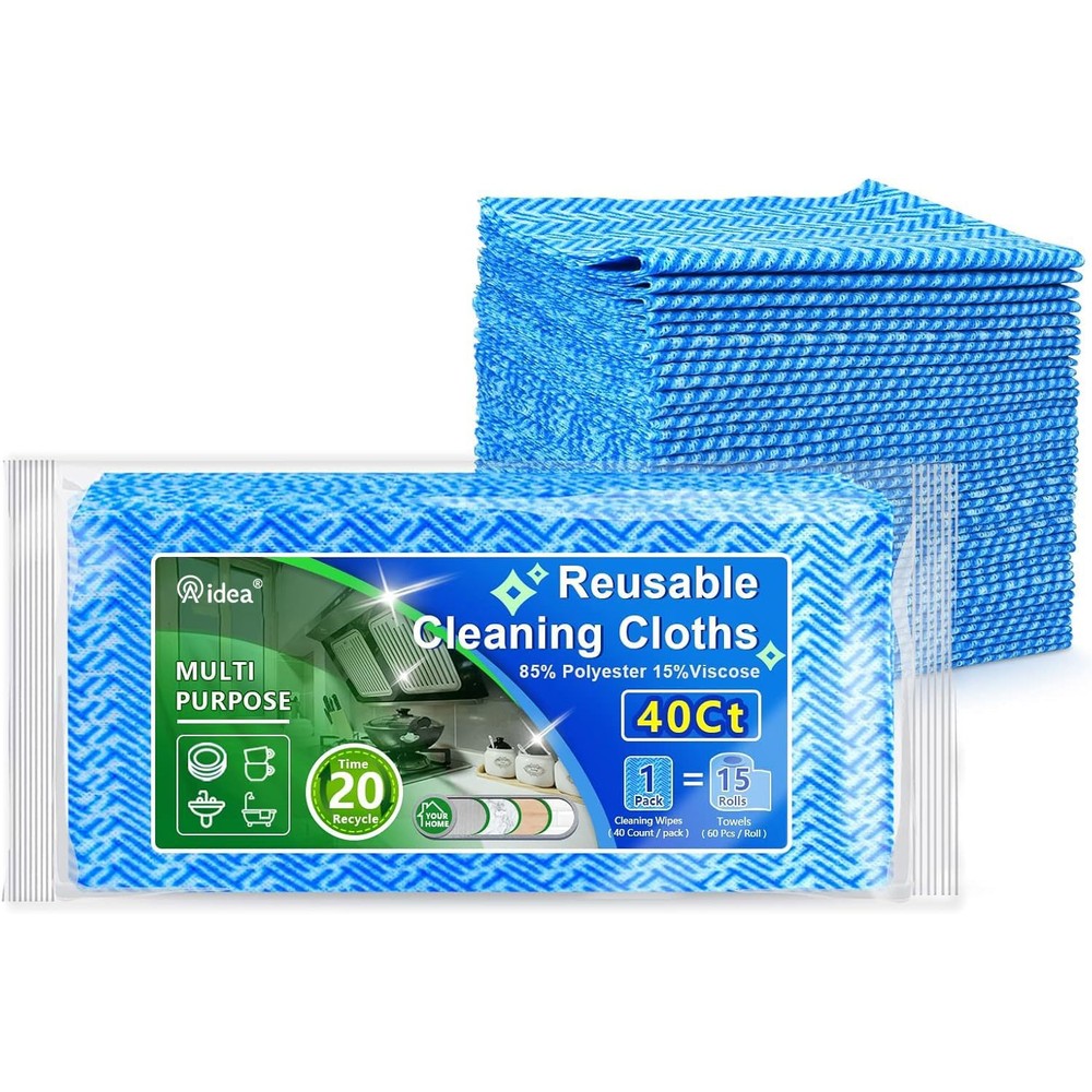 AIDEA reusable cleaning wipes front view packaging showing blue multi purpose towels.