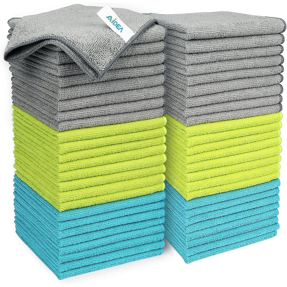 AIDEA microfiber cleaning cloths front view showing multi-color bulk pack