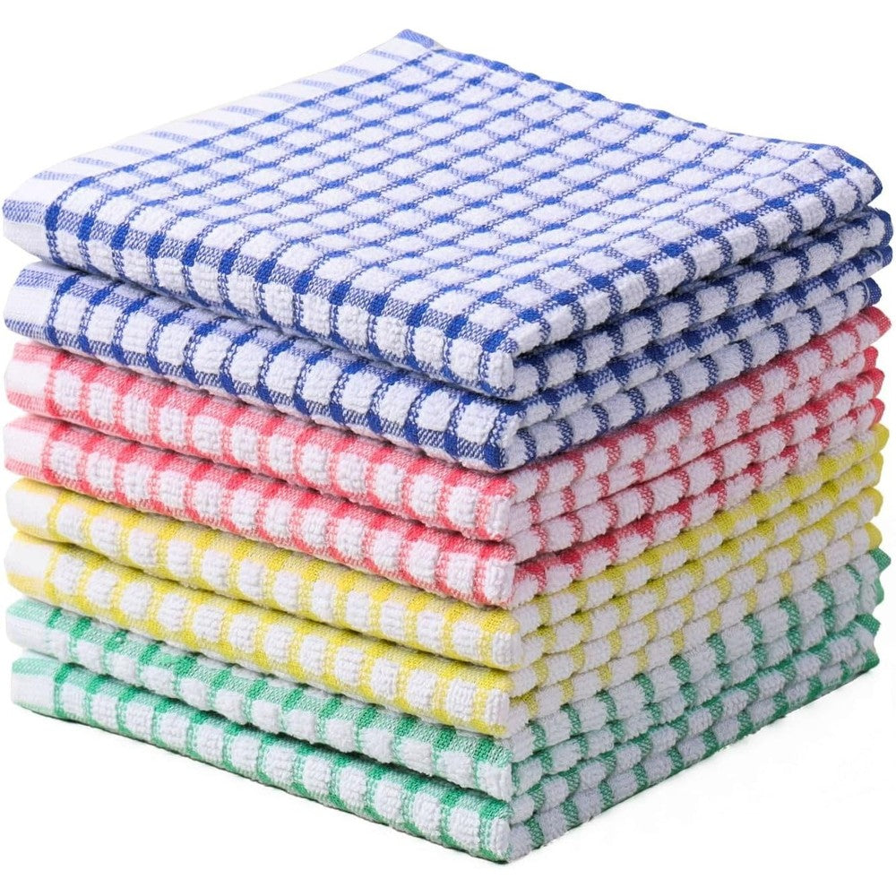 Oeleky cotton kitchen dish cloths pack of eight front view showcasing assorted colors.