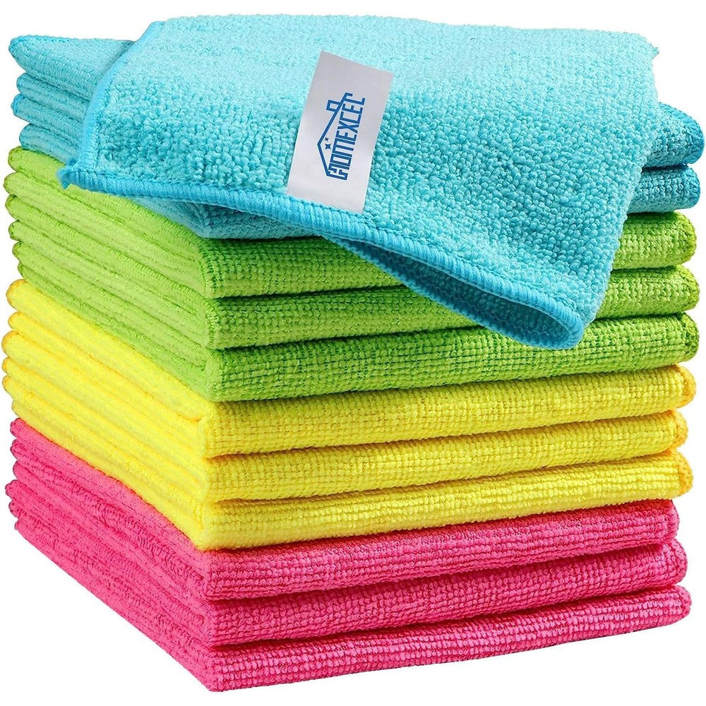 HOMEXCEL microfiber cleaning cloth twelve pack front view showing assorted colors